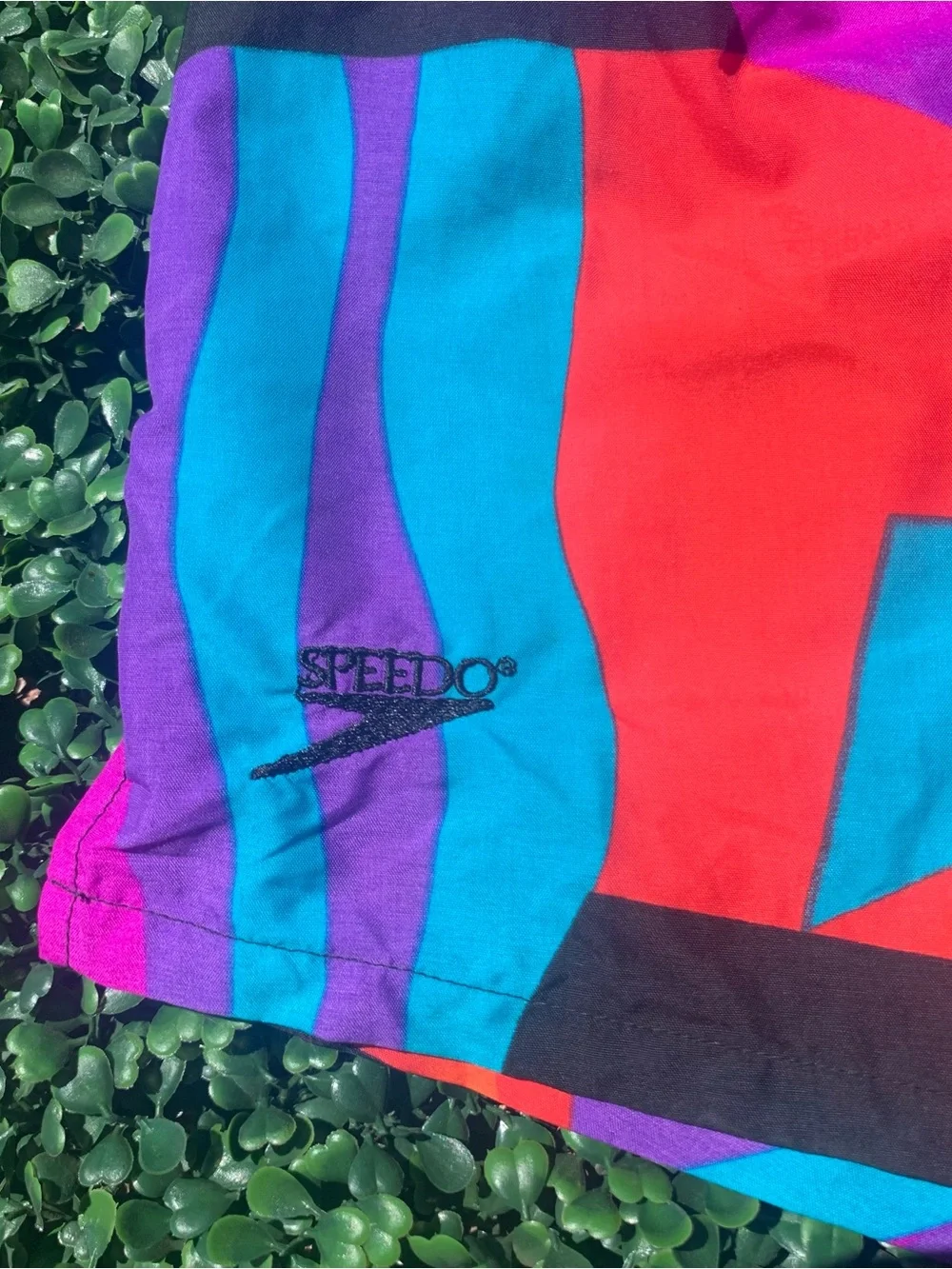 Vintage SPEEDO Maximalist Geo Sunset Swim Trunks / Shorts - needs elastic repair